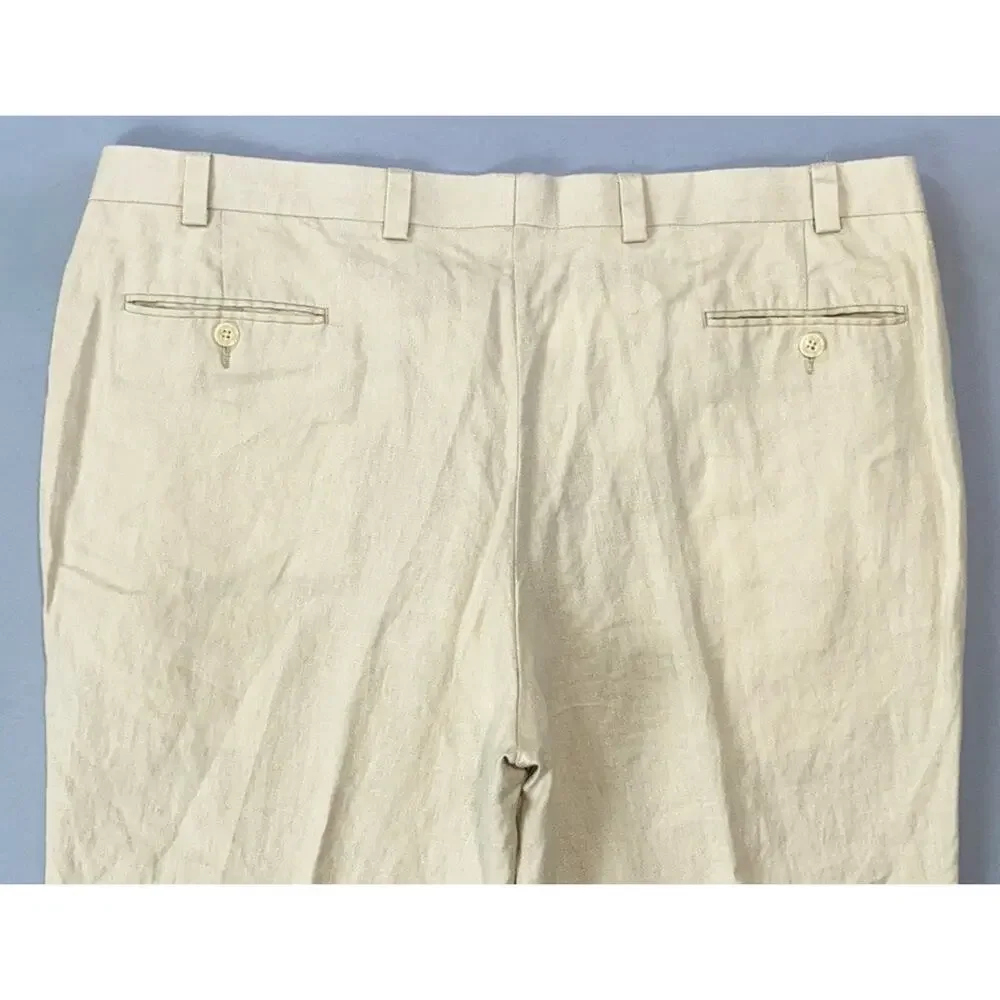 Calvin Klein Flat Front 100% Linen Dress Pants, Slacks. Beige, Men's 40X27.5 EUC